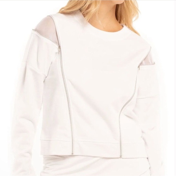 Lucky in Love Small White Zips Are Sealed Sweatshirt Pullover Vented Jacket - Picture 1 of 10